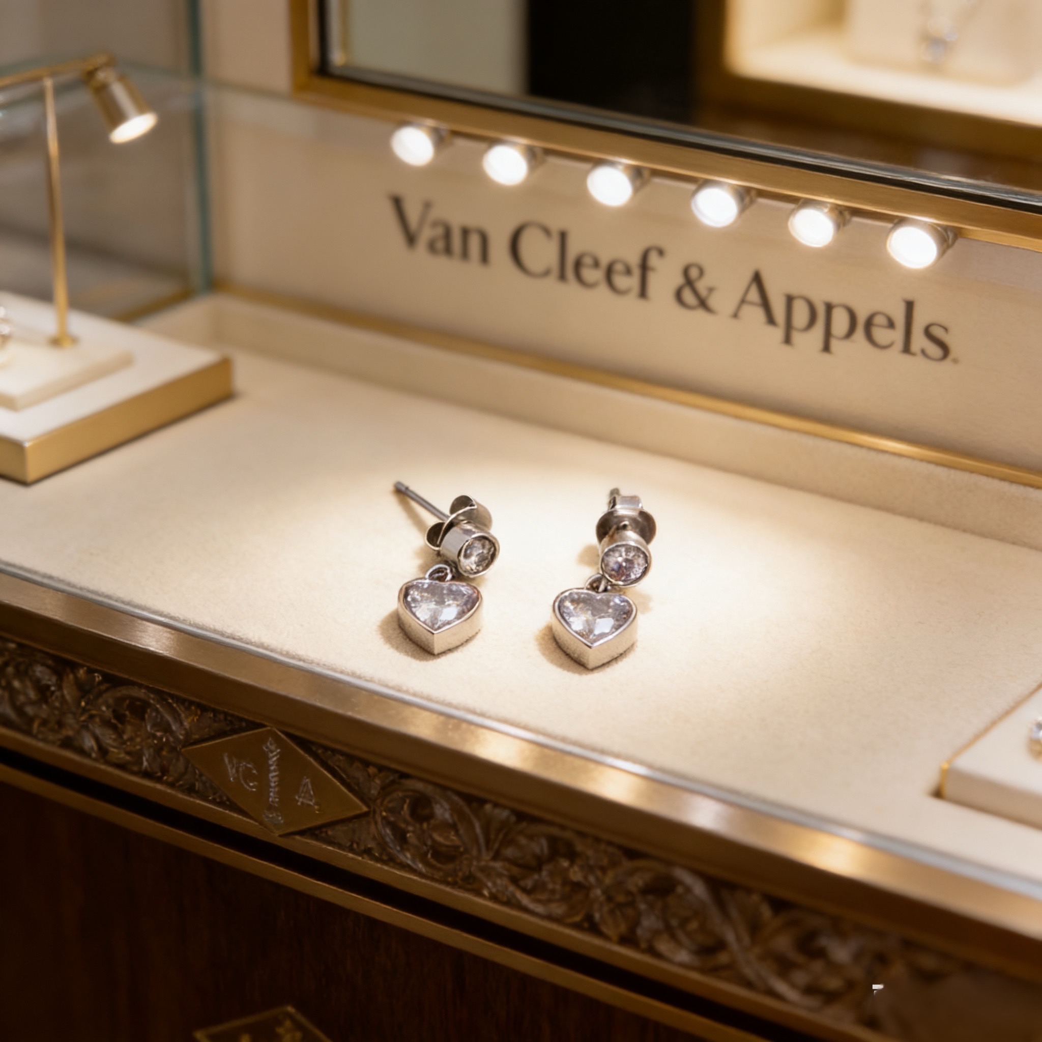 Van Cleef Arpels Heart Drop Diamond Earrings earrings silver-toned white gold metal with clear faceted diamond stones 1 2cm drop length