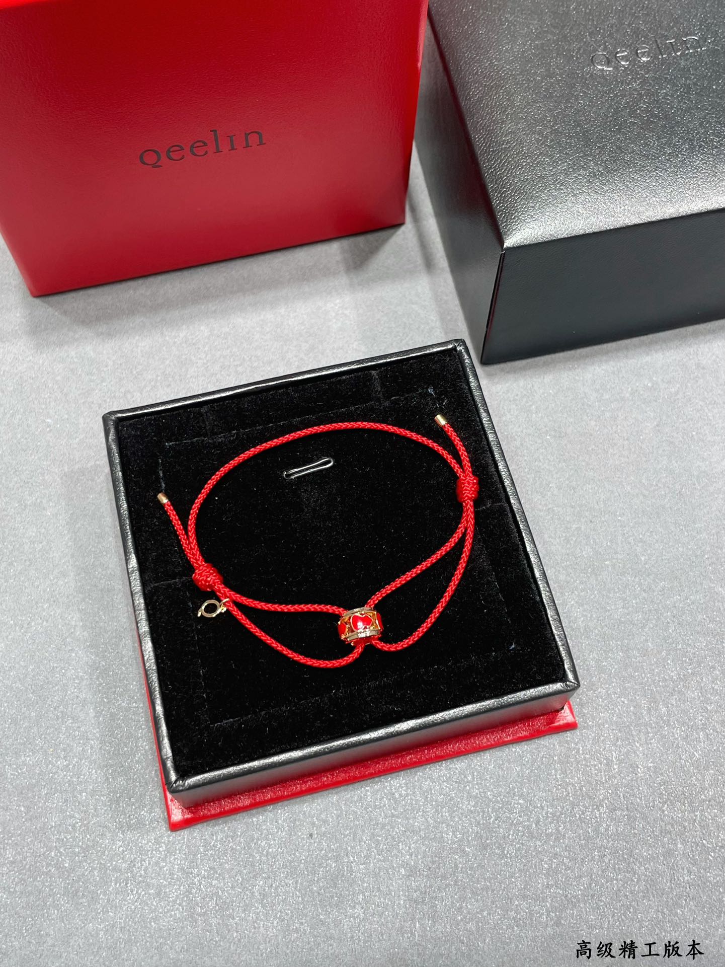 Qeelin Wulu bracelet rose gold red enamel clear diamond red cord adjustable