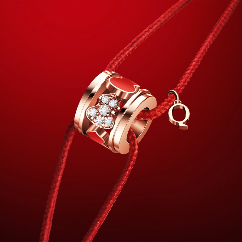 Qeelin Wulu bracelet rose gold red enamel clear diamond red cord adjustable