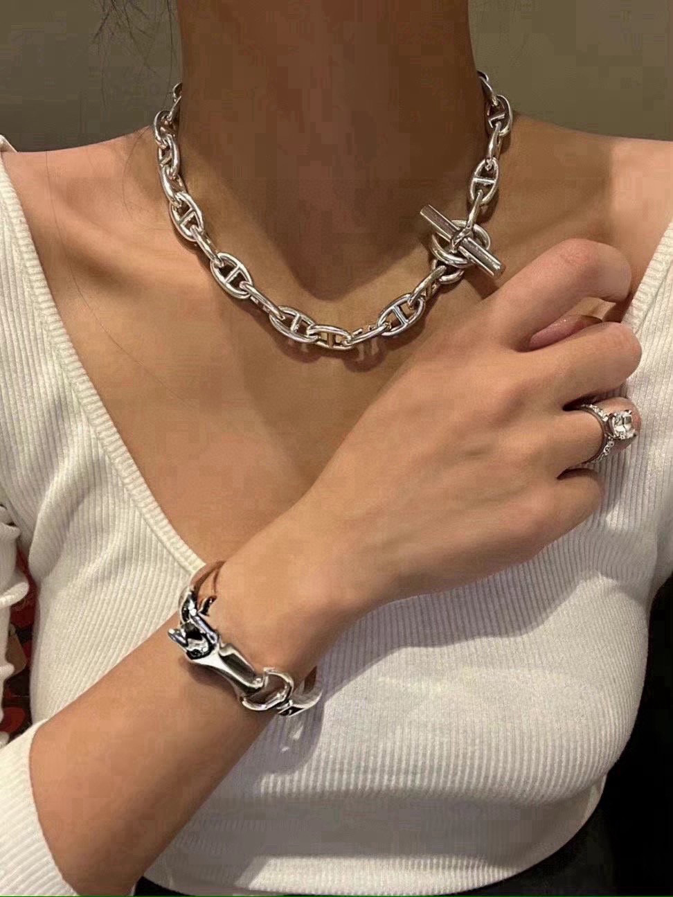 Collana Hermes Chaine d Ancre Metallo argentato senza pietre preziose 40 cm
