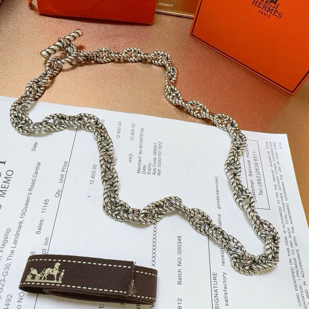 Collana Hermes Torino Twisted Chain Metallo argentato antico senza pietre preziose 60 cm