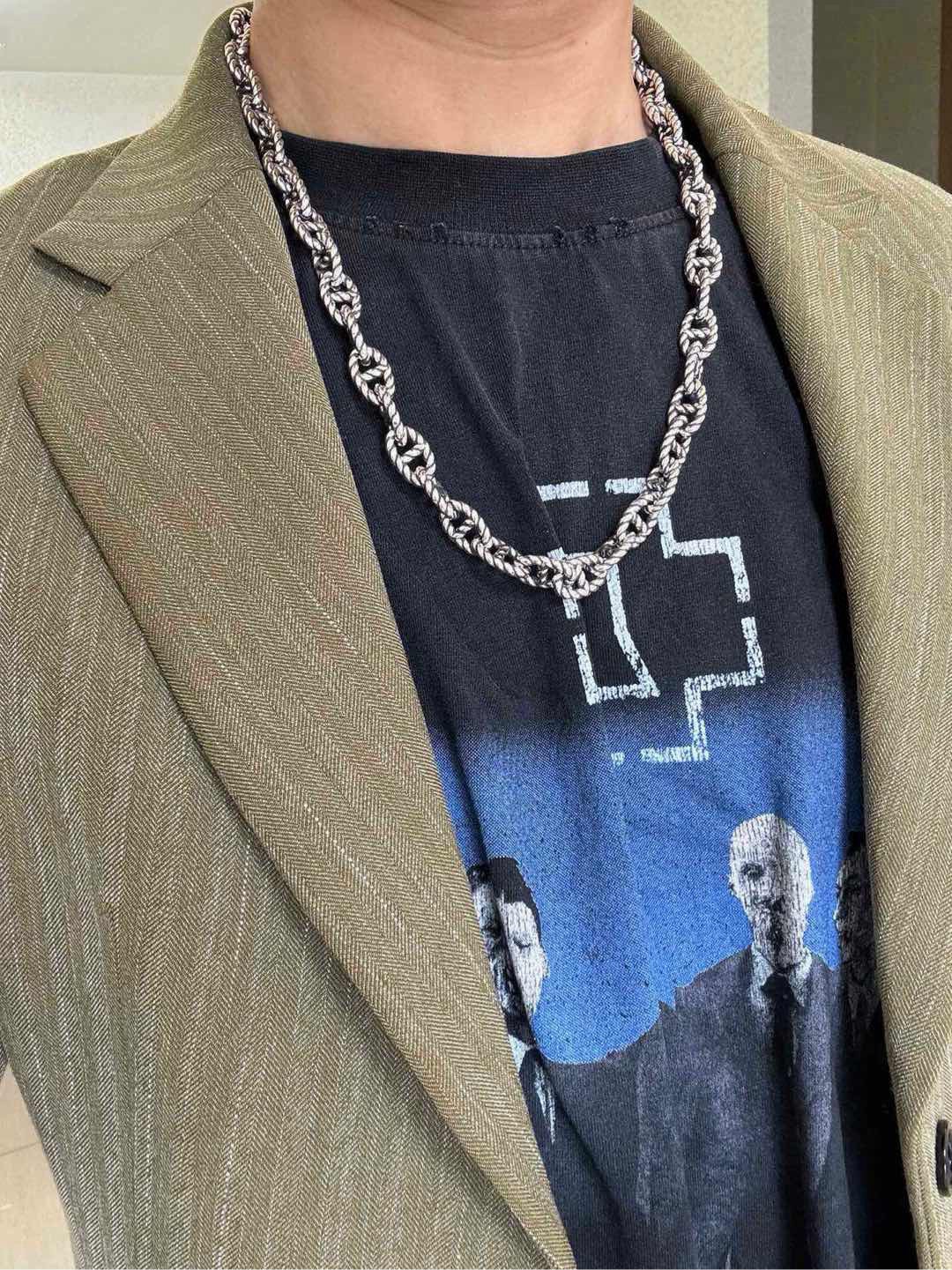 Collana Hermes Torino Twisted Chain Metallo argentato antico senza pietre preziose 60 cm