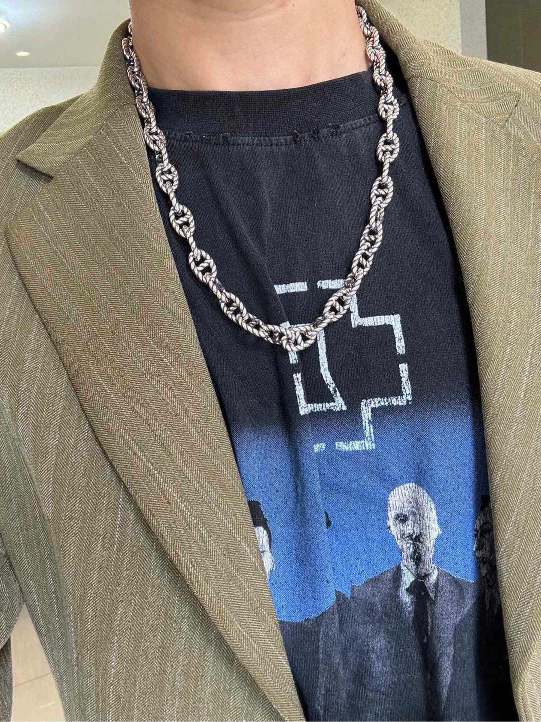 Collana Hermes Torino Twisted Chain Metallo argentato antico senza pietre preziose 60 cm