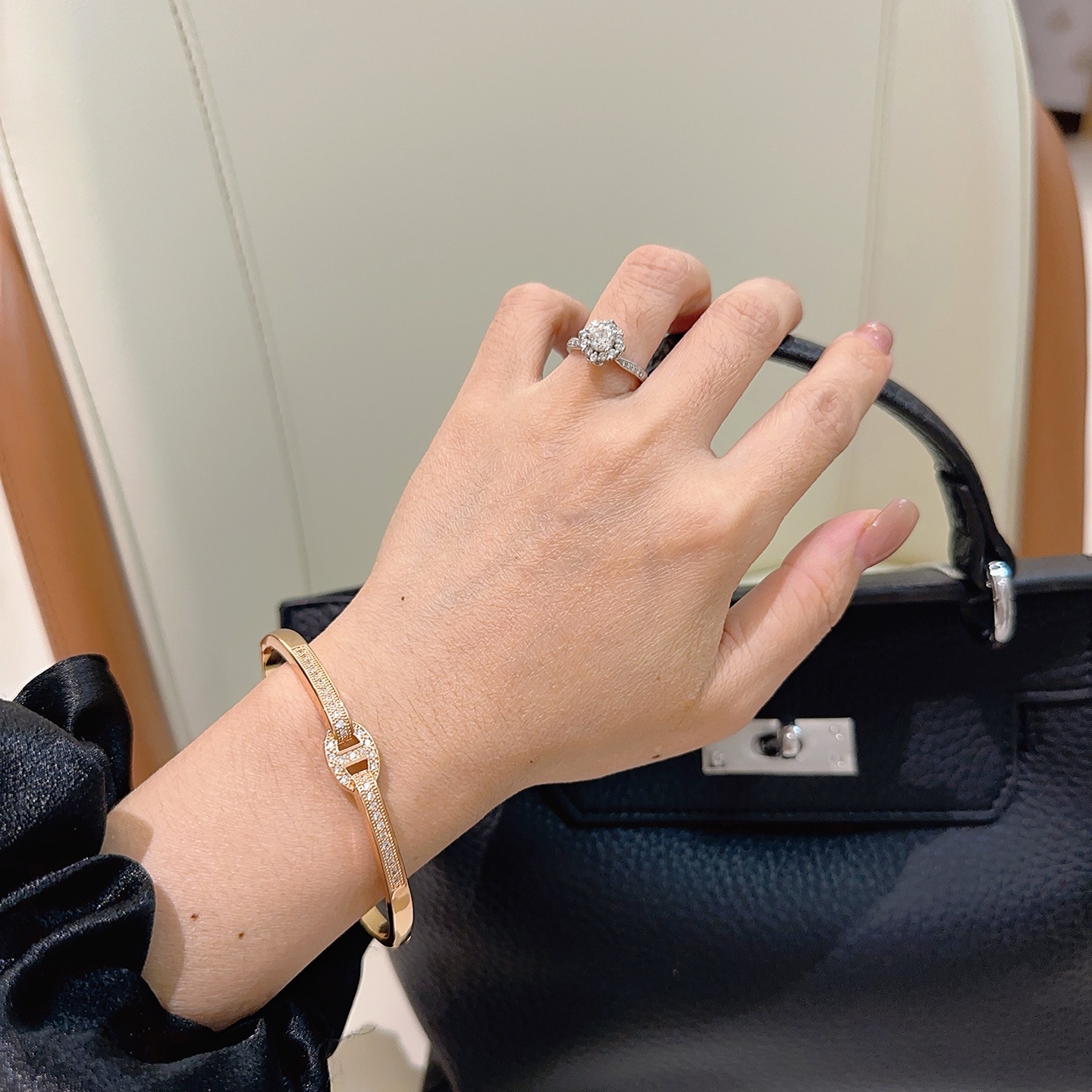 Pulsera Hermes Clic H Chaine d Ancre Oro amarillo con detalles de diamantes transparentes 17 cm