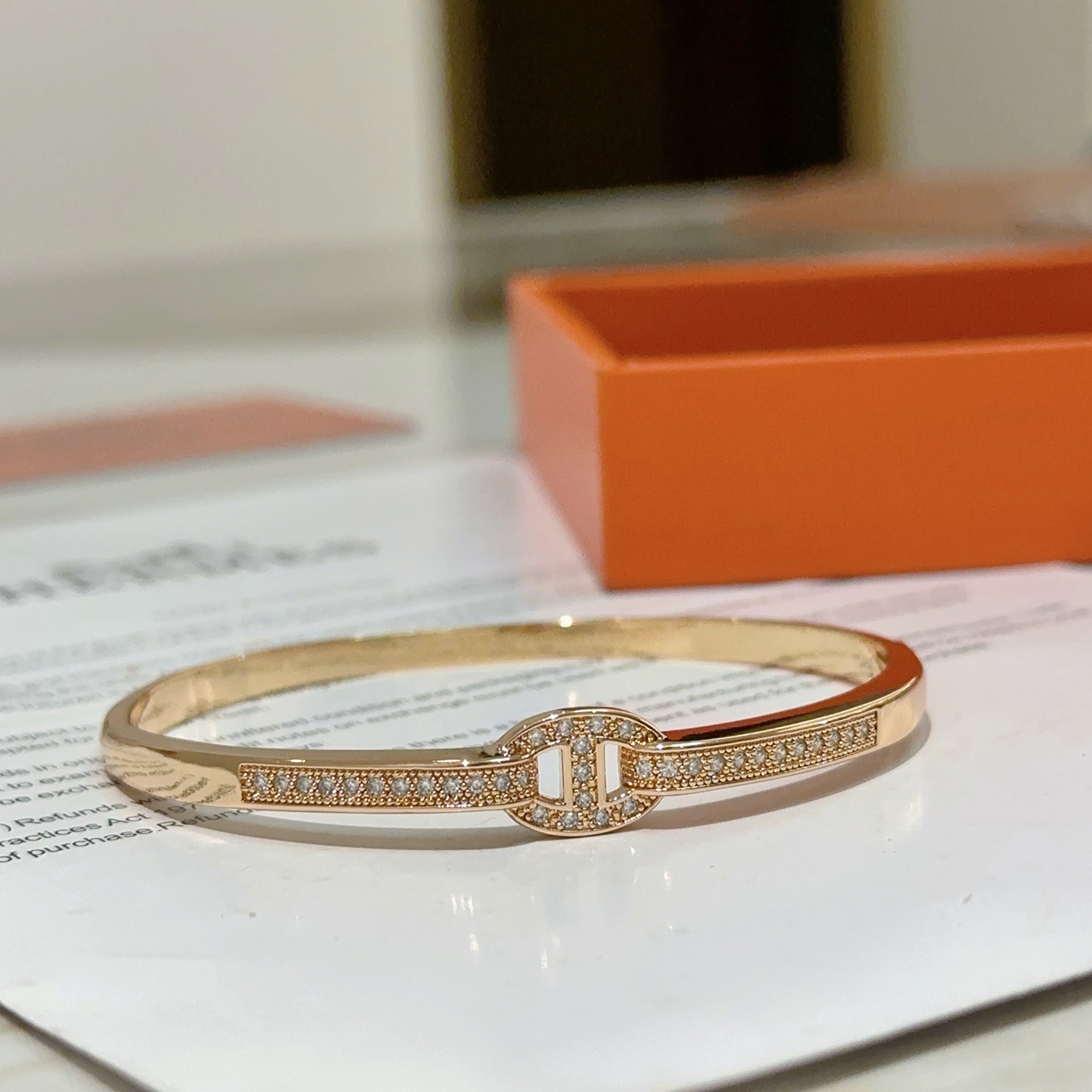 Pulsera Hermes Clic H Chaine d Ancre Oro amarillo con detalles de diamantes transparentes 17 cm