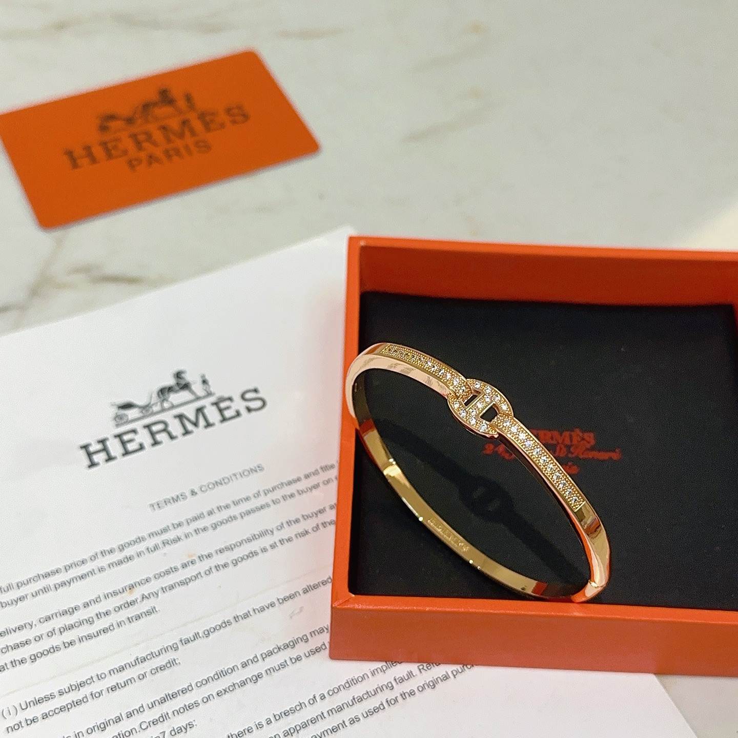 Pulsera Hermes Clic H Chaine d Ancre Oro amarillo con detalles de diamantes transparentes 17 cm
