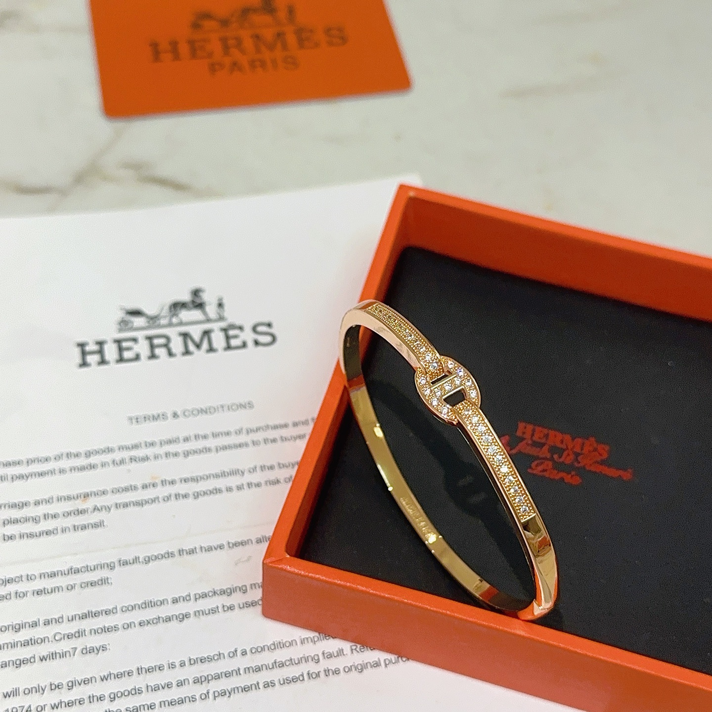 Pulsera Hermes Clic H Chaine d Ancre Oro amarillo con detalles de diamantes transparentes 17 cm