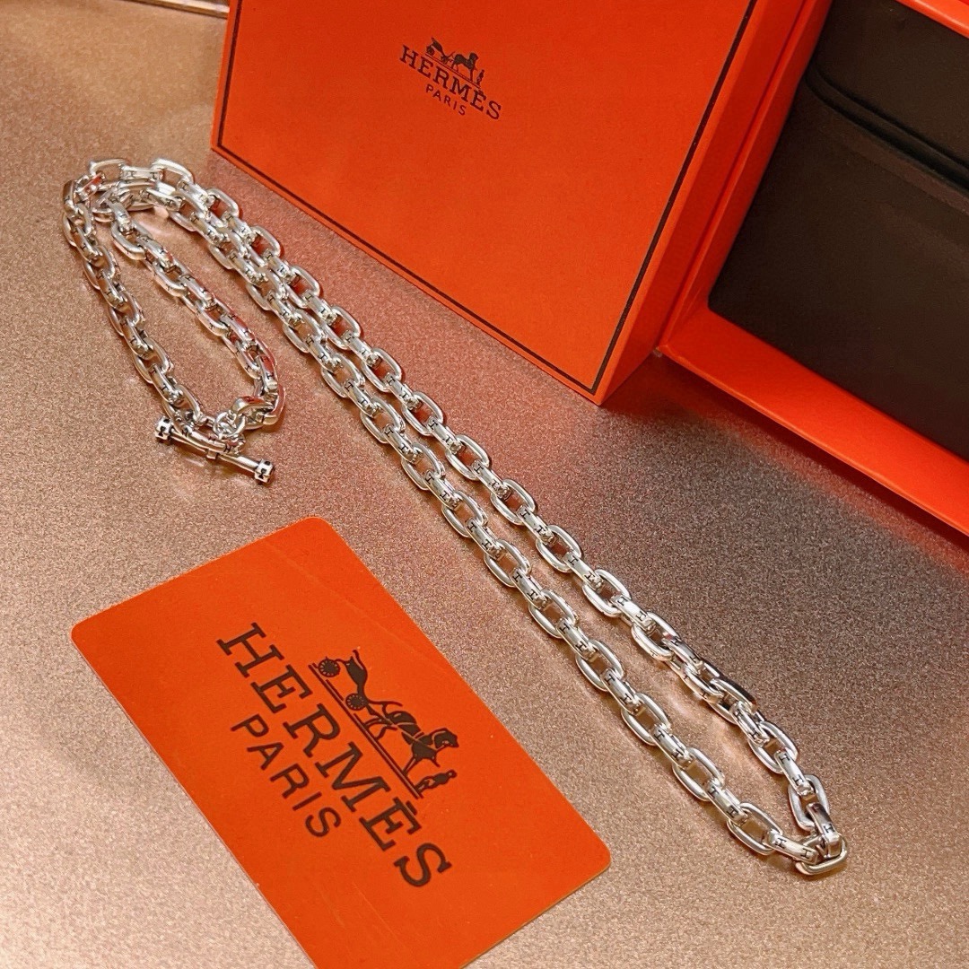 Collana Hermes Chaine d'Ancre in argento sterling color argento senza pietre accentate 50 cm