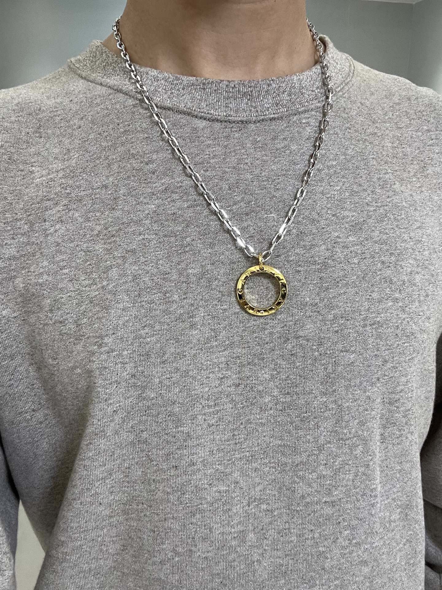 Bvlgari Bvlgari Bvlgari necklace Silver-toned chain gold-toned circular pendant no gemstones 60cm
