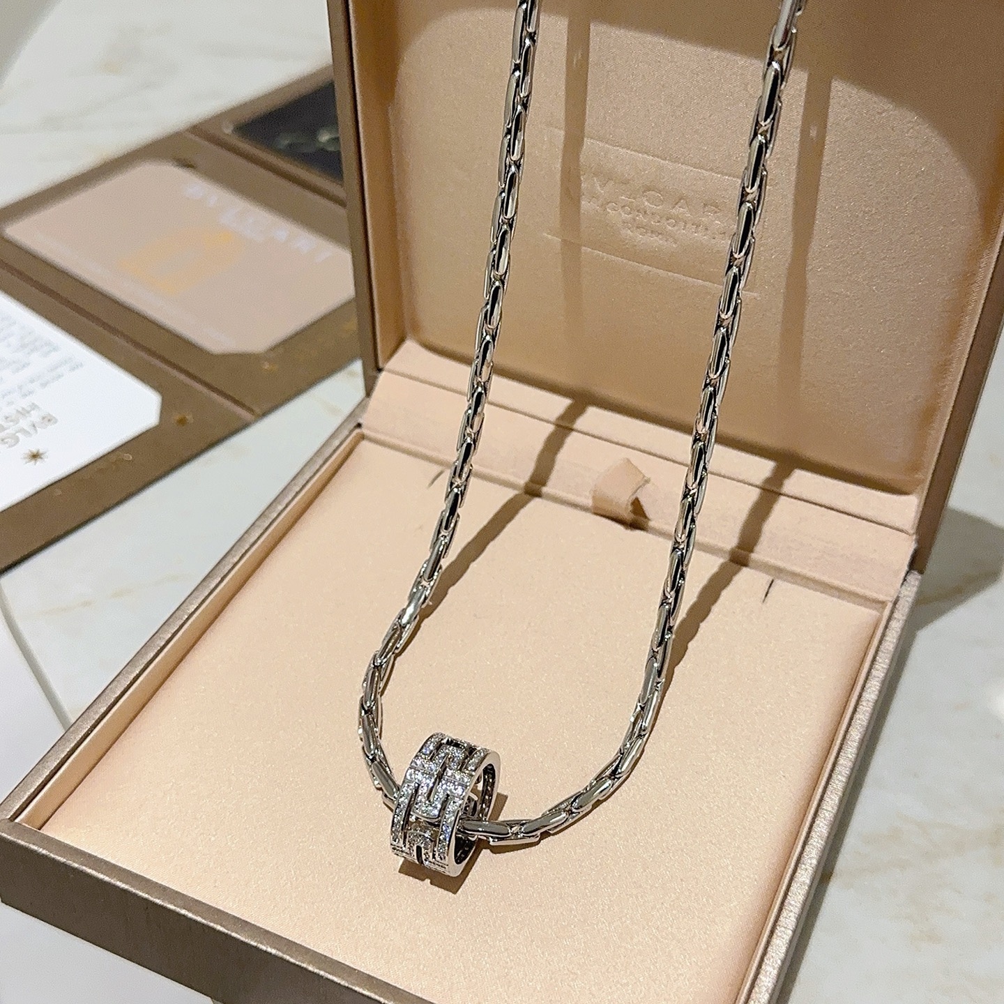 Bvlgari Parentesi necklace silver-toned white gold with pave set clear diamonds 50cm