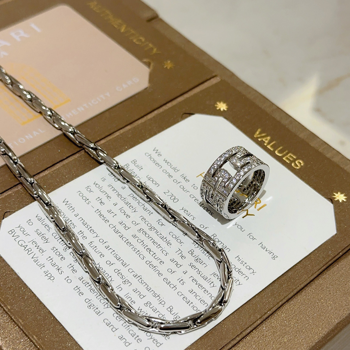 Bvlgari Parentesi necklace silver-toned white gold with pave set clear diamonds 50cm