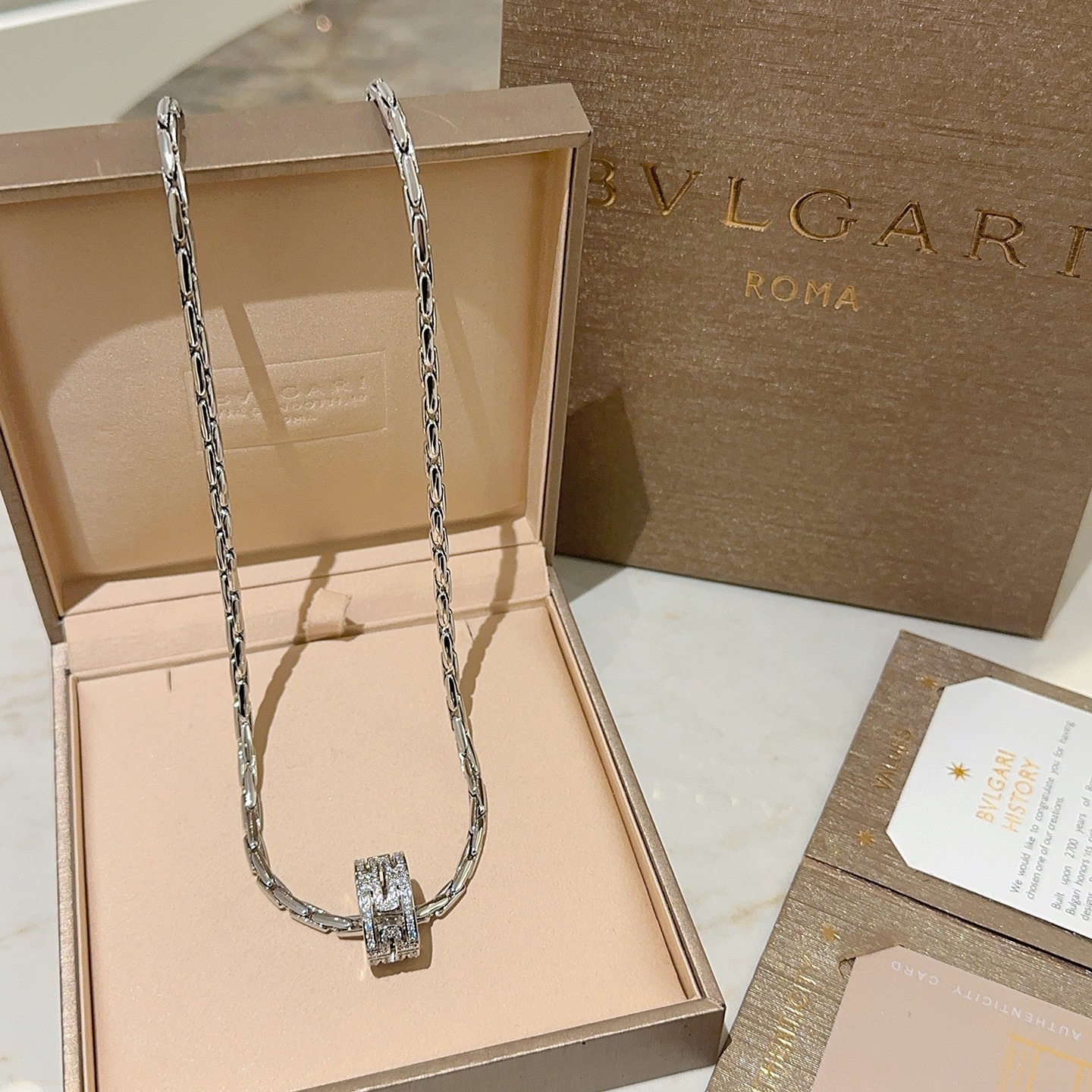 Bvlgari Parentesi necklace silver-toned white gold with pave set clear diamonds 50cm