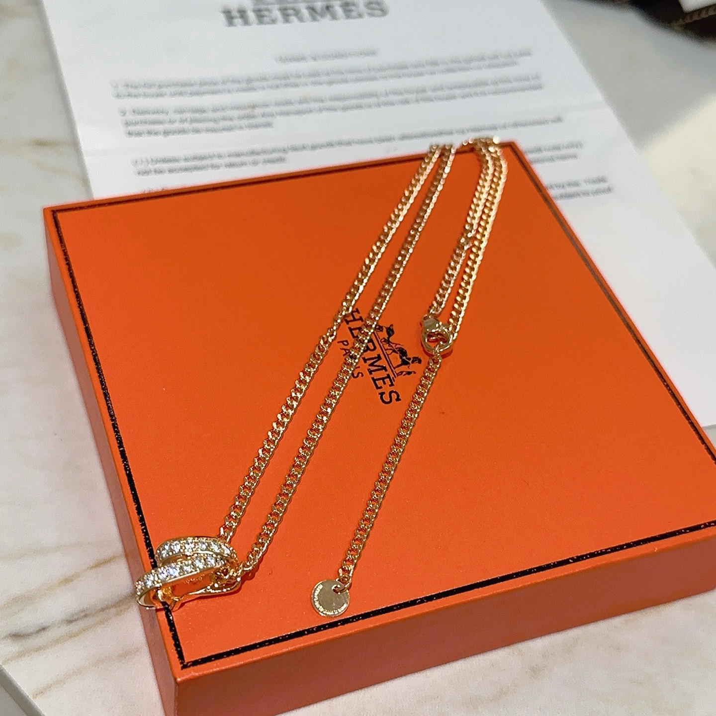 Collana Hermes Ever Chaine d'Ancre in oro rosa con accenti di diamanti chiari 40 cm