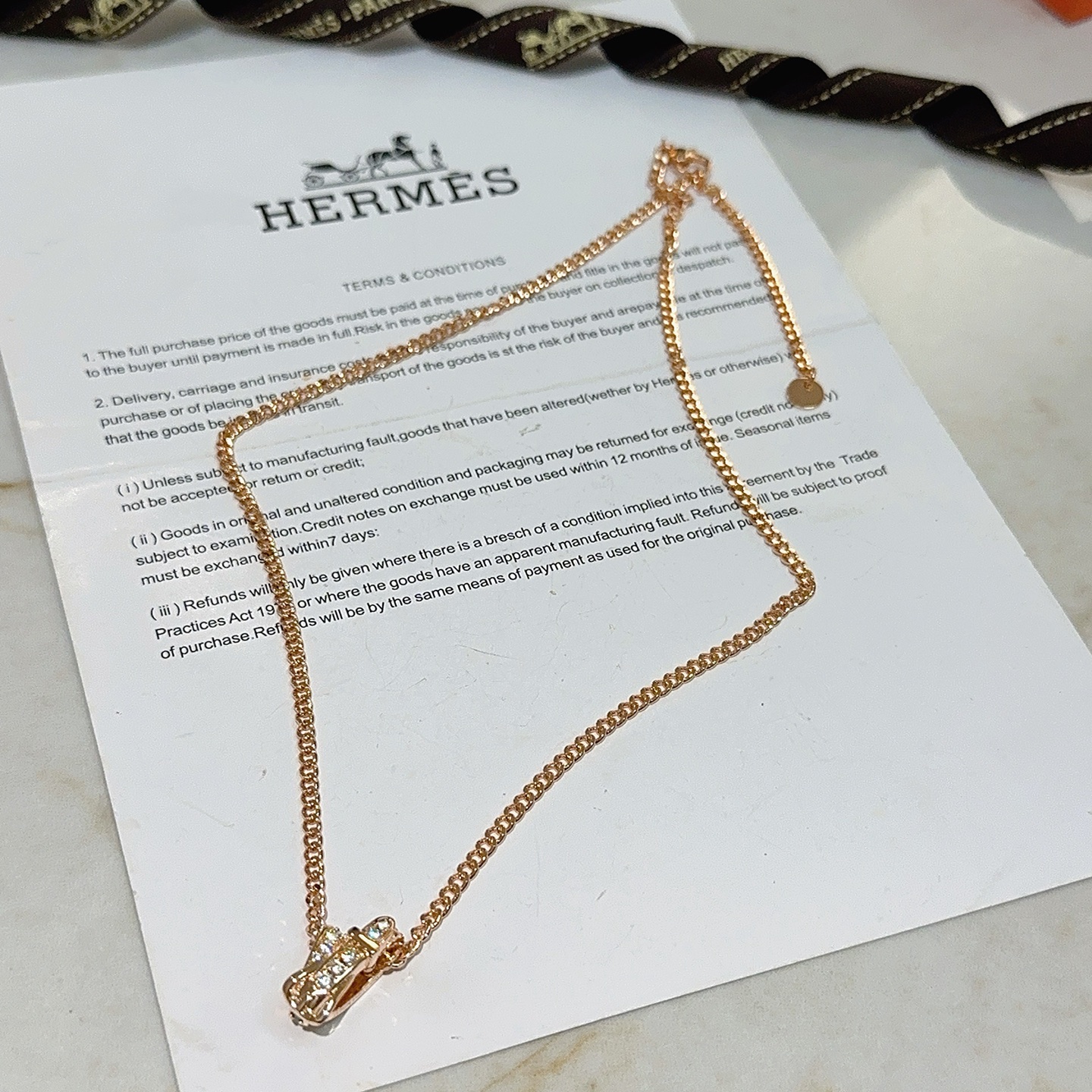 Collana Hermes Ever Chaine d'Ancre in oro rosa con accenti di diamanti chiari 40 cm