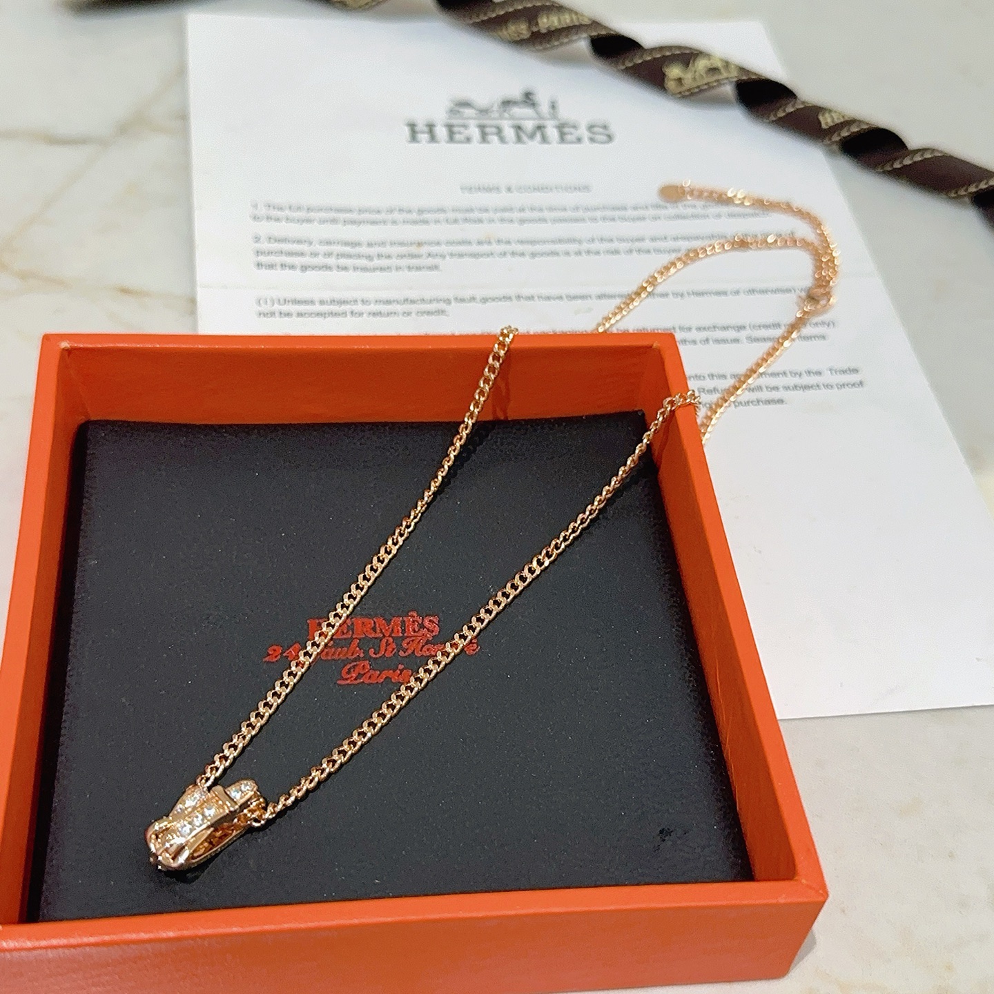 Collana Hermes Ever Chaine d'Ancre in oro rosa con accenti di diamanti chiari 40 cm