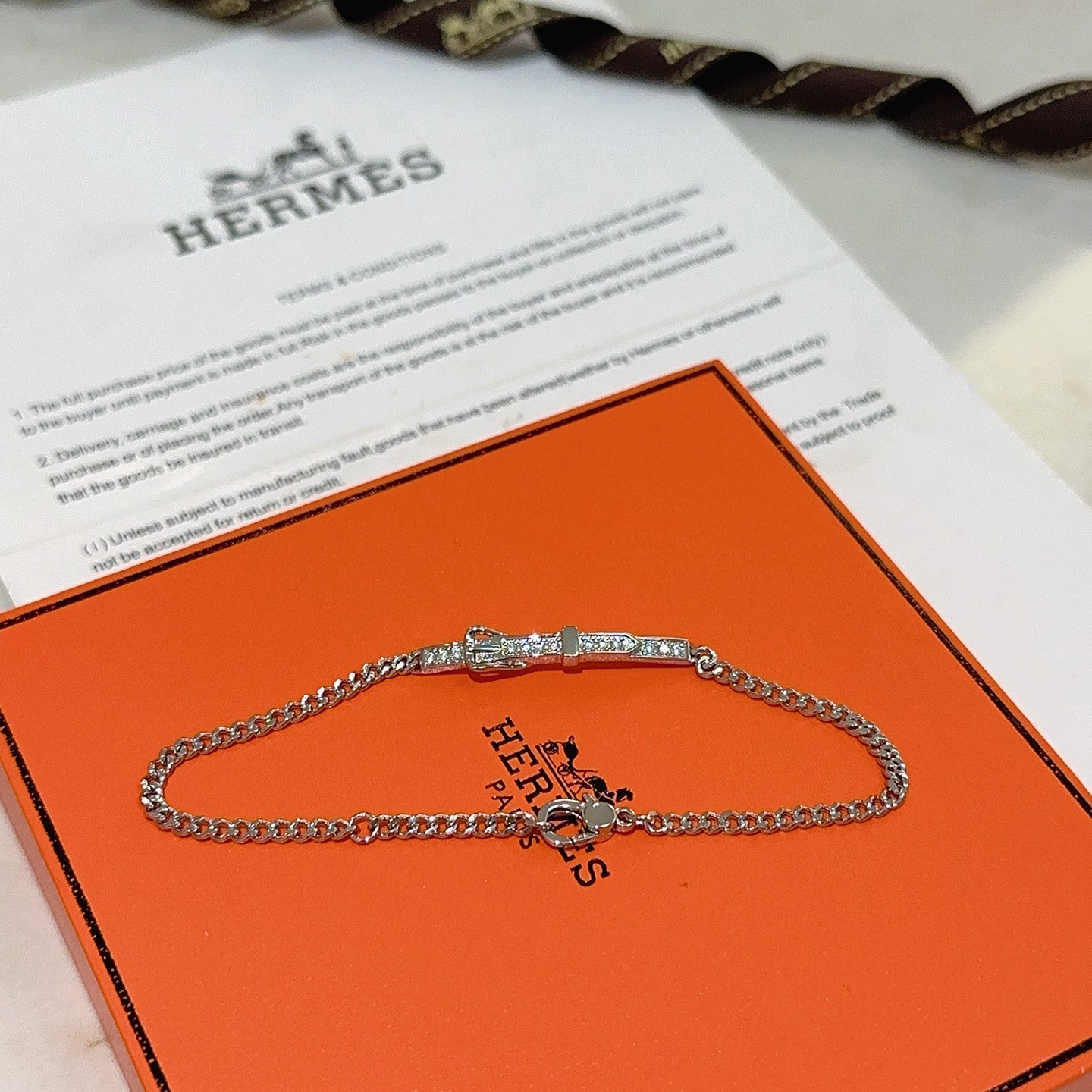 Bracciale Hermes con fibbia per cintura in diamanti Metallo color argento con accenti di diamanti trasparenti 17 cm