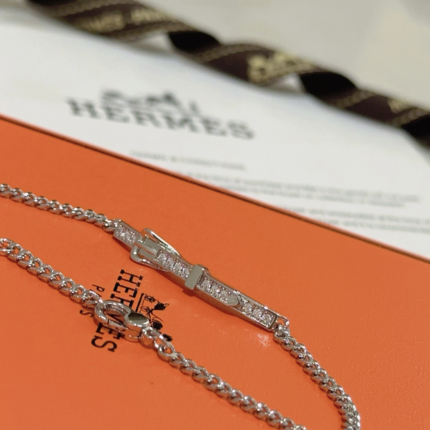 Bracciale Hermes con fibbia per cintura in diamanti Metallo color argento con accenti di diamanti trasparenti 17 cm