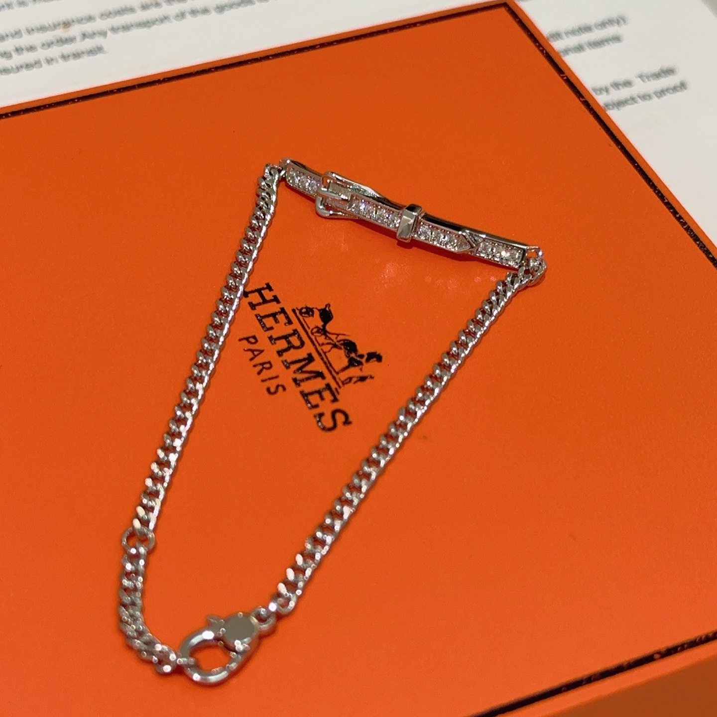 Bracciale Hermes con fibbia per cintura in diamanti Metallo color argento con accenti di diamanti trasparenti 17 cm