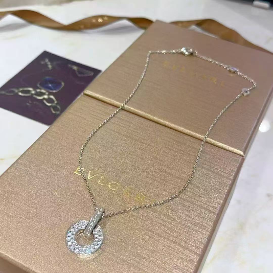 Bvlgari Bvlgari Bvlgari necklace silver-toned white gold with clear pave diamonds 40-45cm adjustable