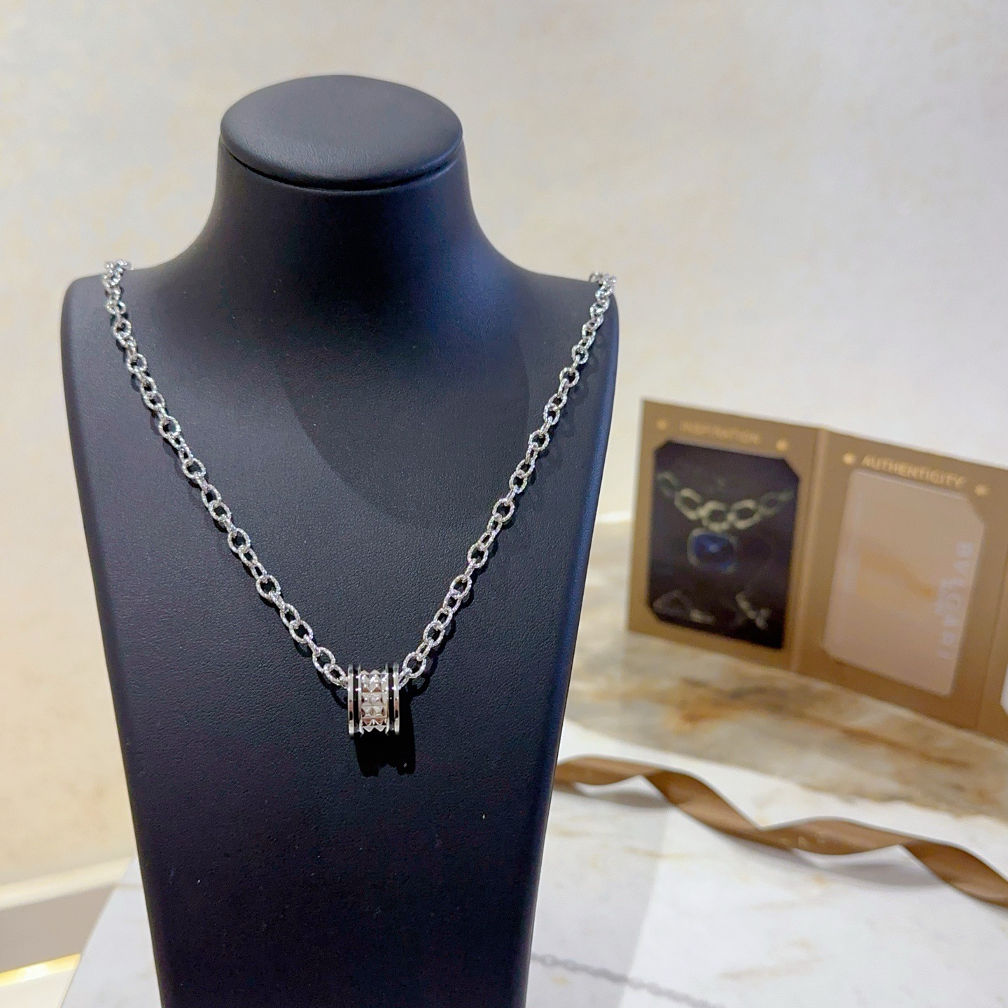 Bvlgari B zero1 necklace Silver-toned metal with black enamel accents studded faceted metal detailing 46cm