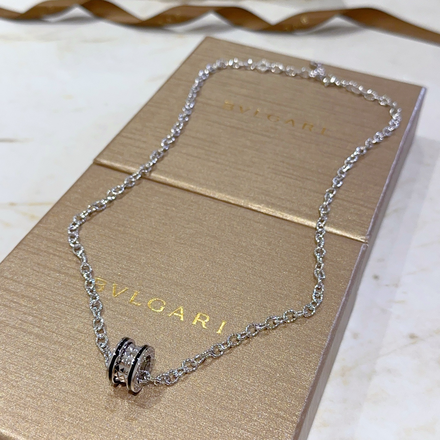 Bvlgari B zero1 necklace Silver-toned metal with black enamel accents studded faceted metal detailing 46cm