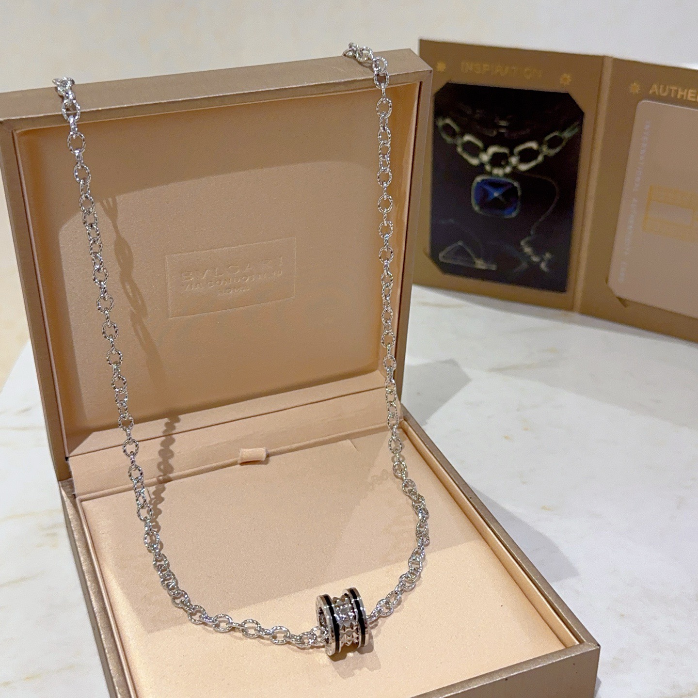Bvlgari B zero1 necklace Silver-toned metal with black enamel accents studded faceted metal detailing 46cm