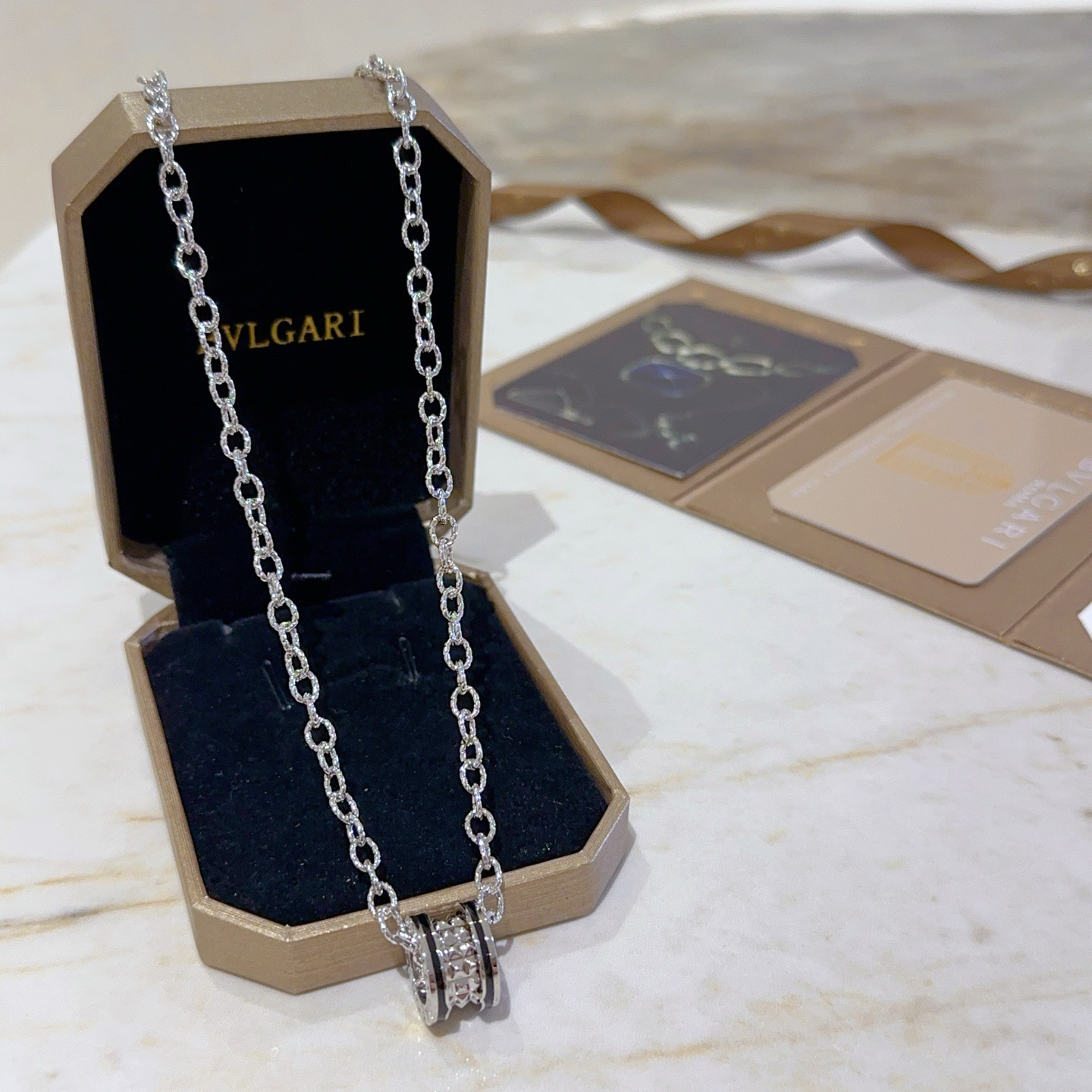 Bvlgari B zero1 necklace Silver-toned metal with black enamel accents studded faceted metal detailing 46cm