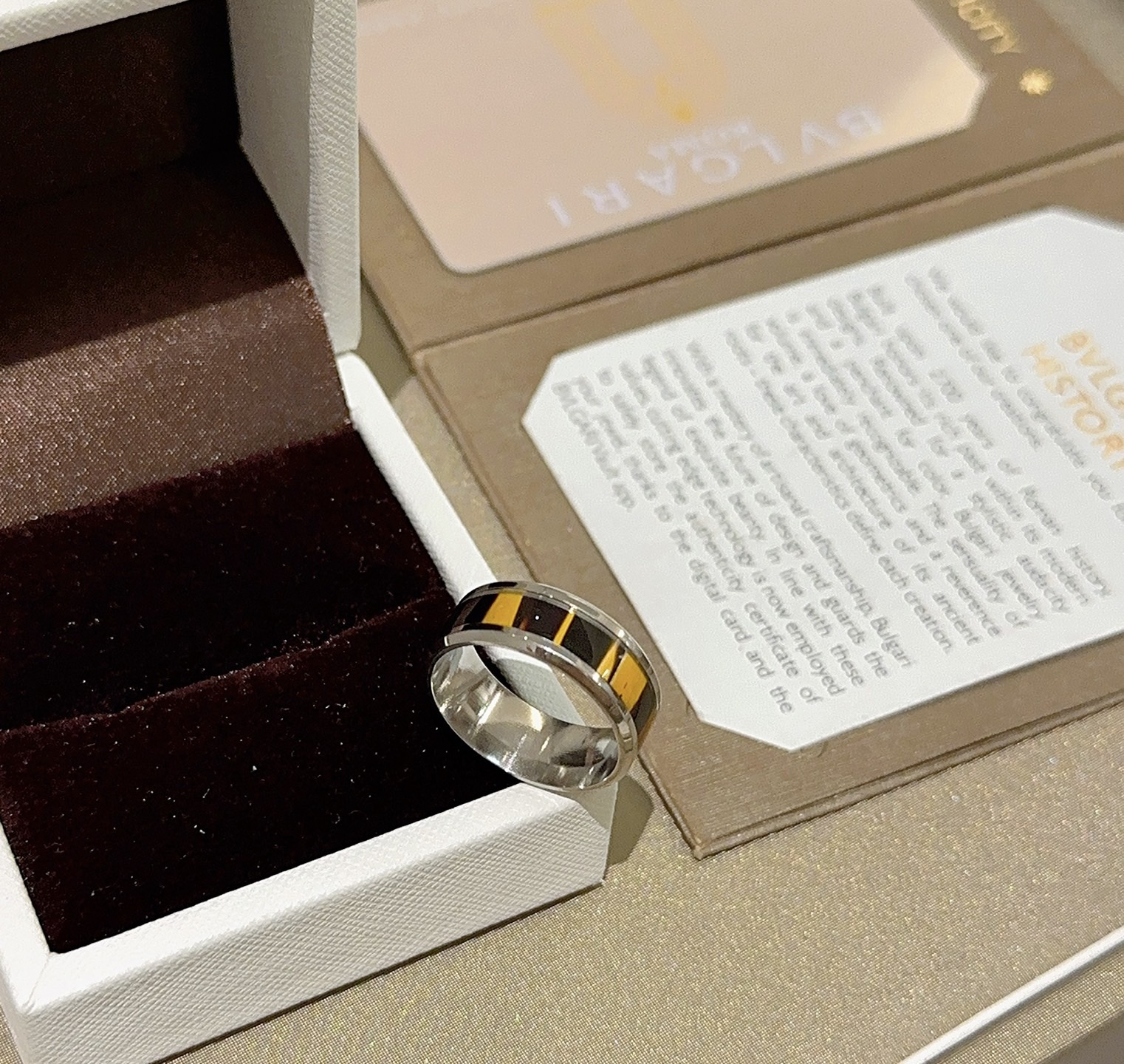 Bvlgari B zero1 ring Silver-toned stainless steel with yellow and black enamel inlay 60