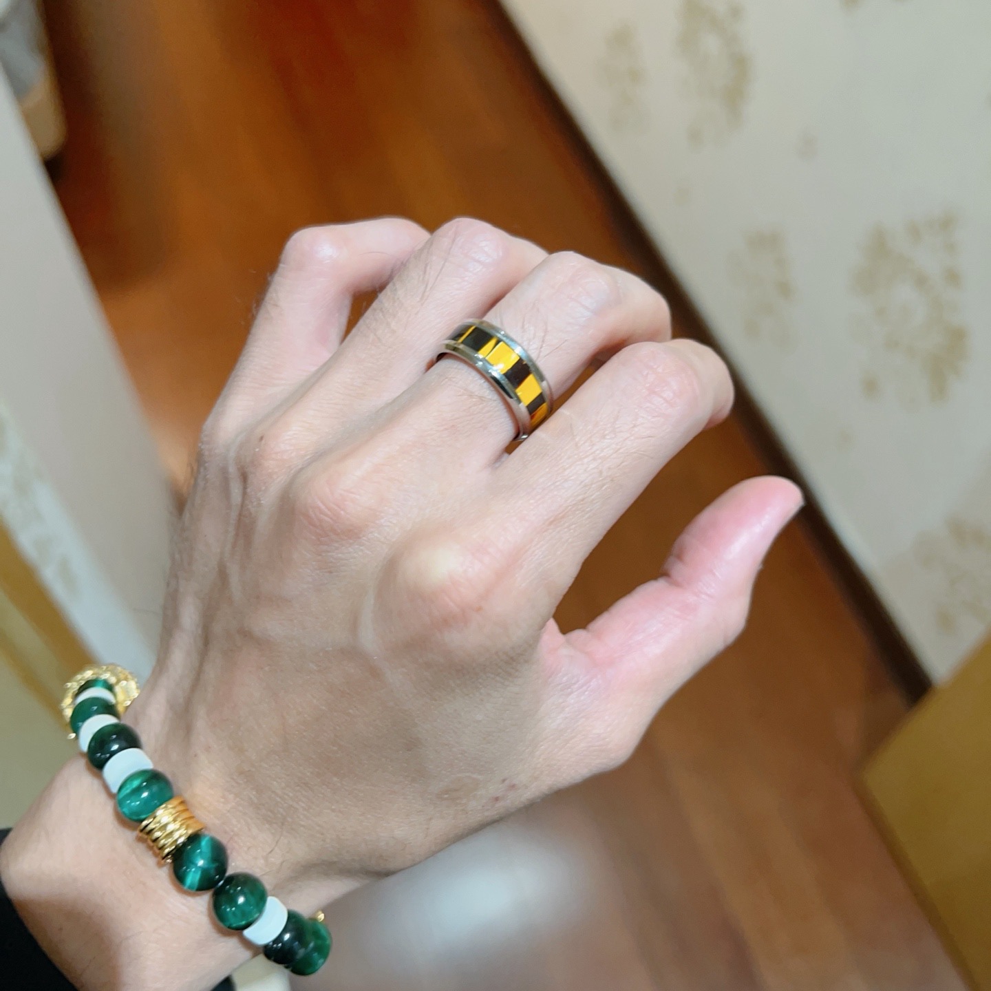 Bvlgari B zero1 ring Silver-toned stainless steel with yellow and black enamel inlay 60