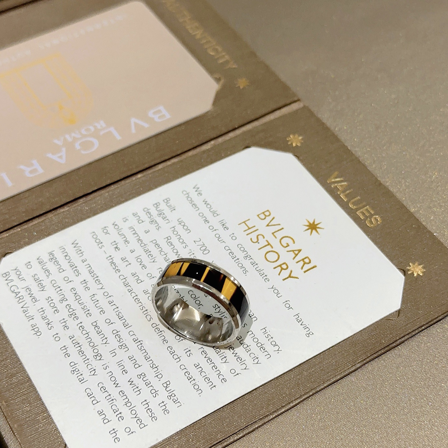 Bvlgari B zero1 ring Silver-toned stainless steel with yellow and black enamel inlay 60