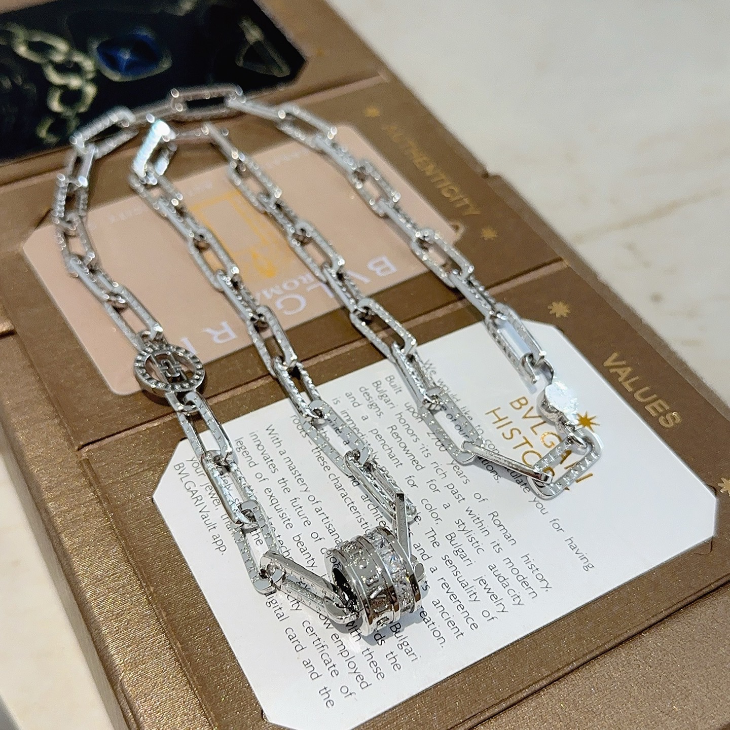 Bvlgari B zero1 necklace silver-toned white gold with pave diamonds 50cm