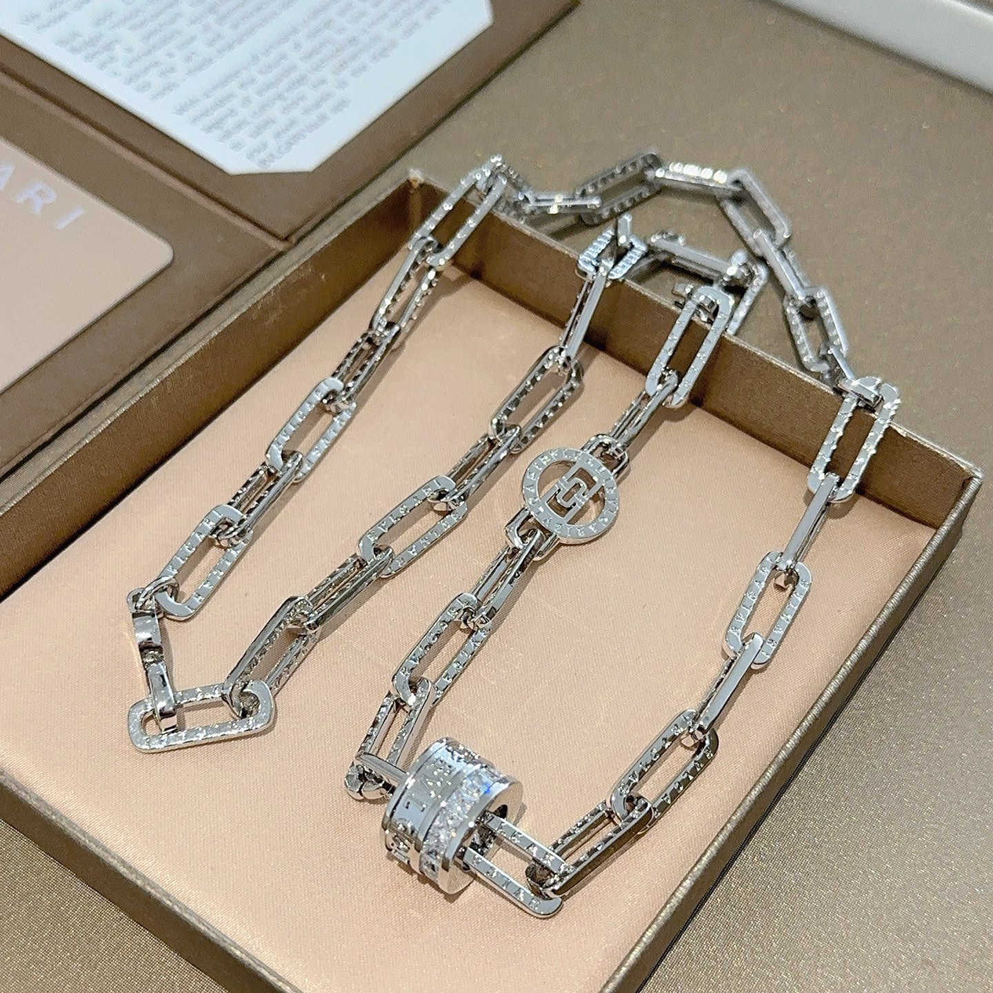 Bvlgari B zero1 necklace silver-toned white gold with pave diamonds 50cm