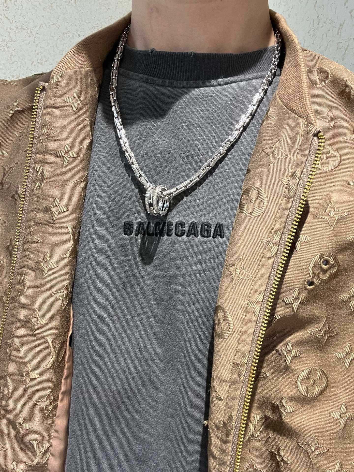 Bvlgari B zero1 necklace silver-toned white gold with pave clear diamonds 45cm