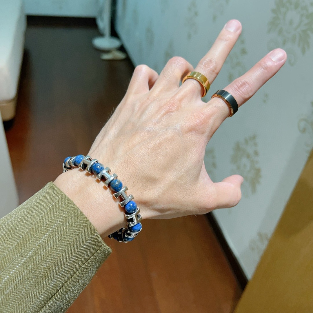 Pulsera Hermes Anger Forest H d Ancre Metal plateado con cuentas de lapislázuli azul 19cm