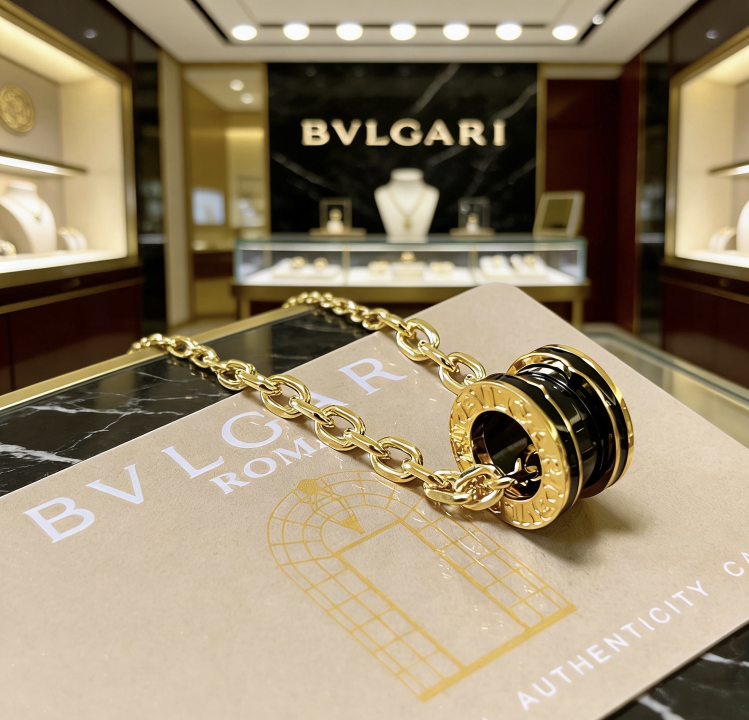 Bvlgari B zero1 necklace 18K yellow gold with black ceramic 60cm