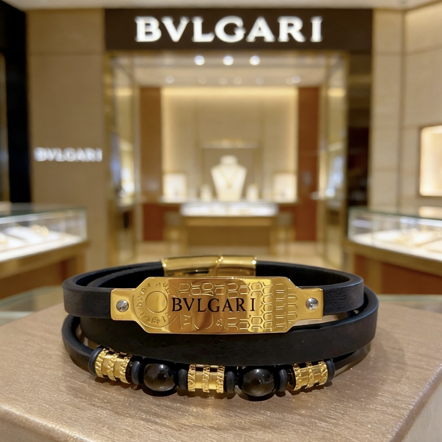 Bvlgari Serpenti Forever Coiled Leather Bracelet bracelet Yellow gold-tone metal black leather black onyx beads 19cm