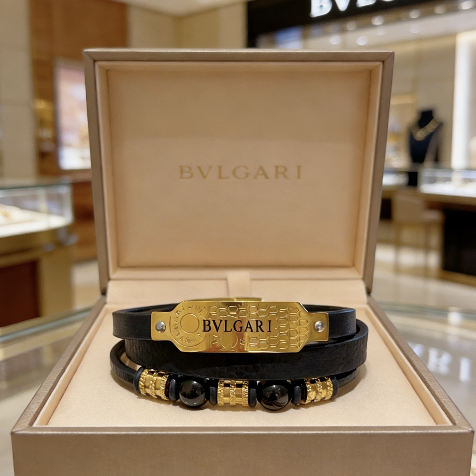 Bvlgari Serpenti Forever Coiled Leather Bracelet bracelet Yellow gold-tone metal black leather black onyx beads 19cm
