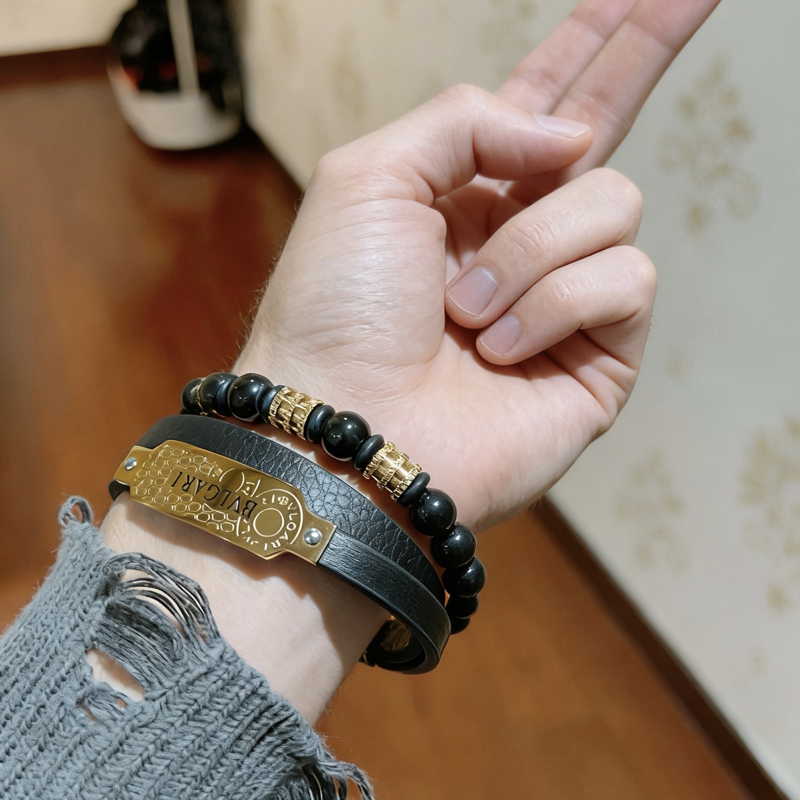 Bvlgari Serpenti Forever Coiled Leather Bracelet bracelet Yellow gold-tone metal black leather black onyx beads 19cm
