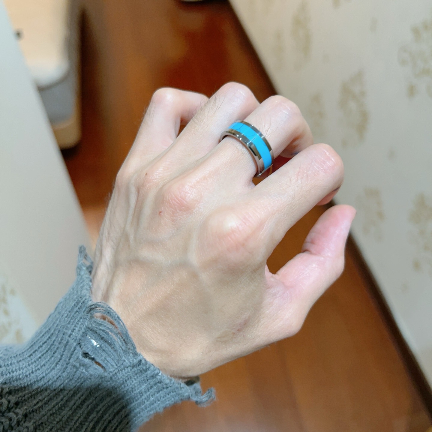 Bvlgari B zero1 ring silver-toned metal with turquoise blue stone inlay 10
