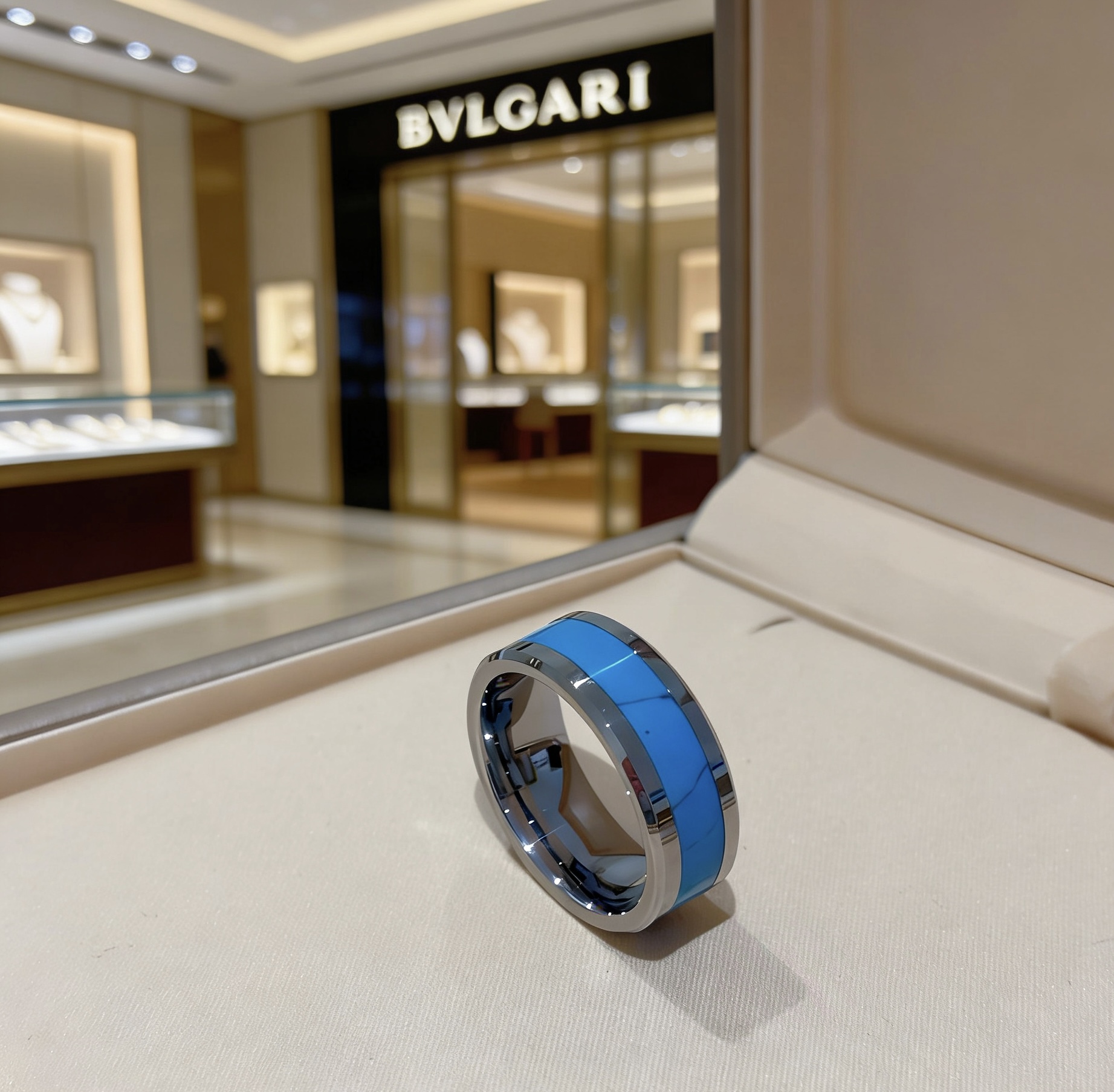 Bvlgari B zero1 ring silver-toned metal with turquoise blue stone inlay 10