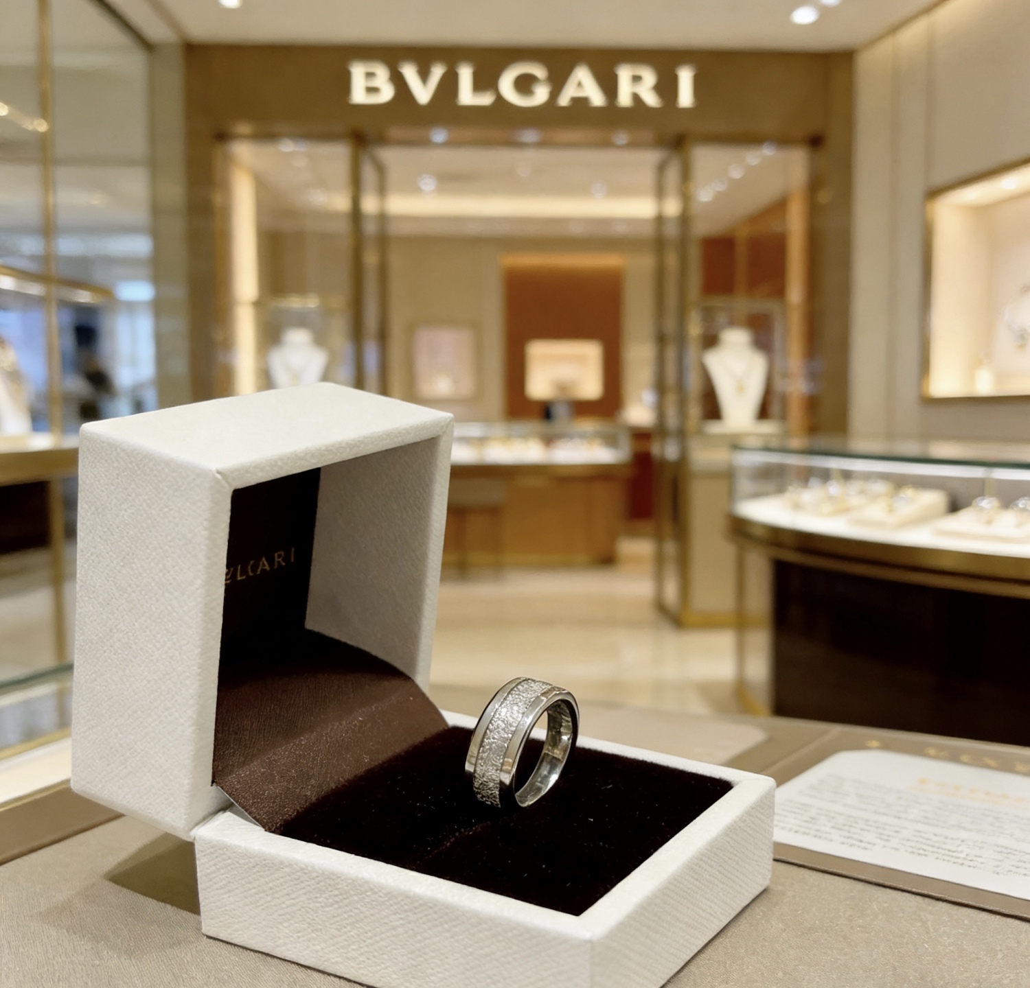 Bvlgari B zero1 ring silver white gold with meteorite textured inlay 10