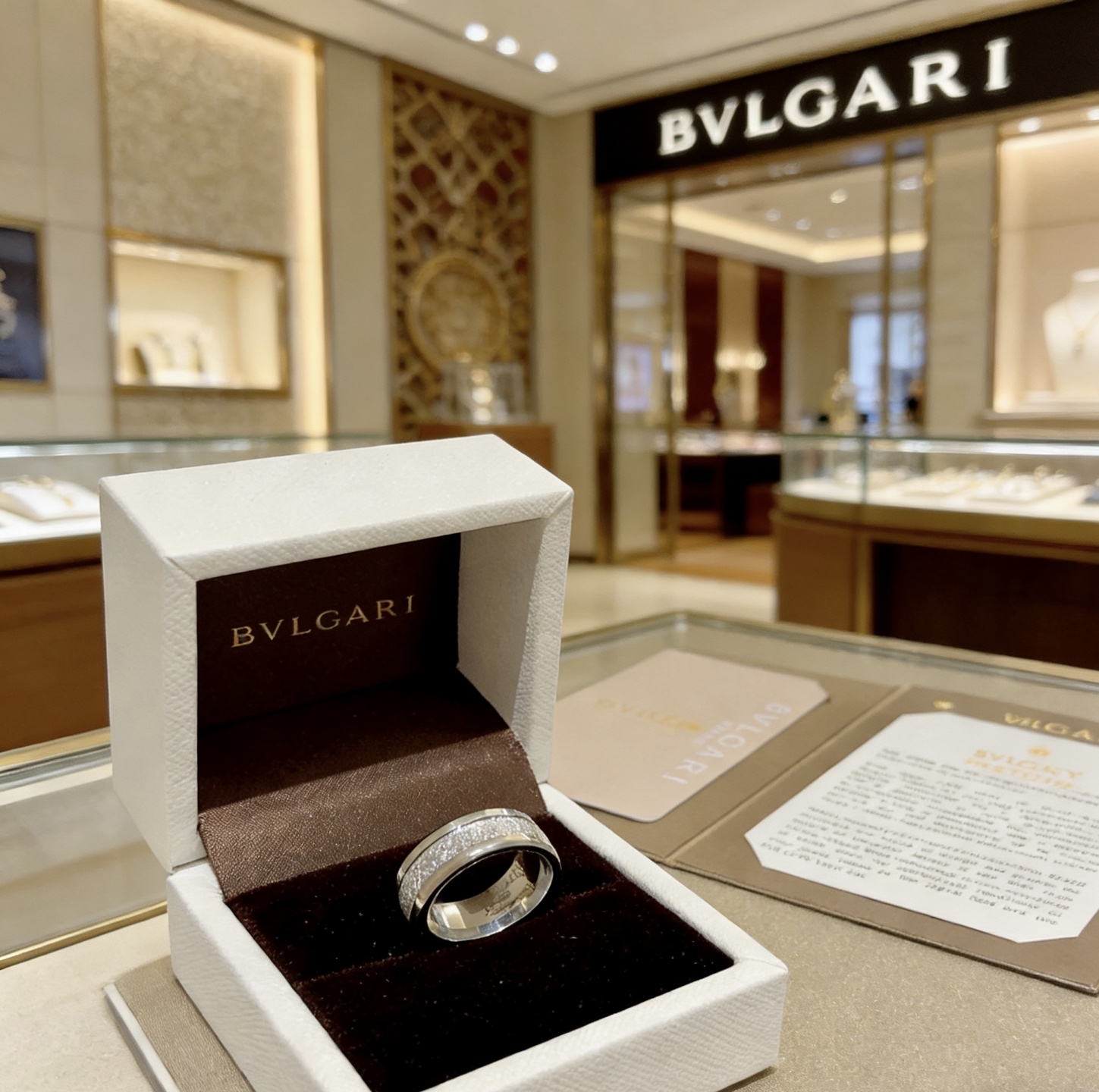Bvlgari B zero1 ring silver white gold with meteorite textured inlay 10