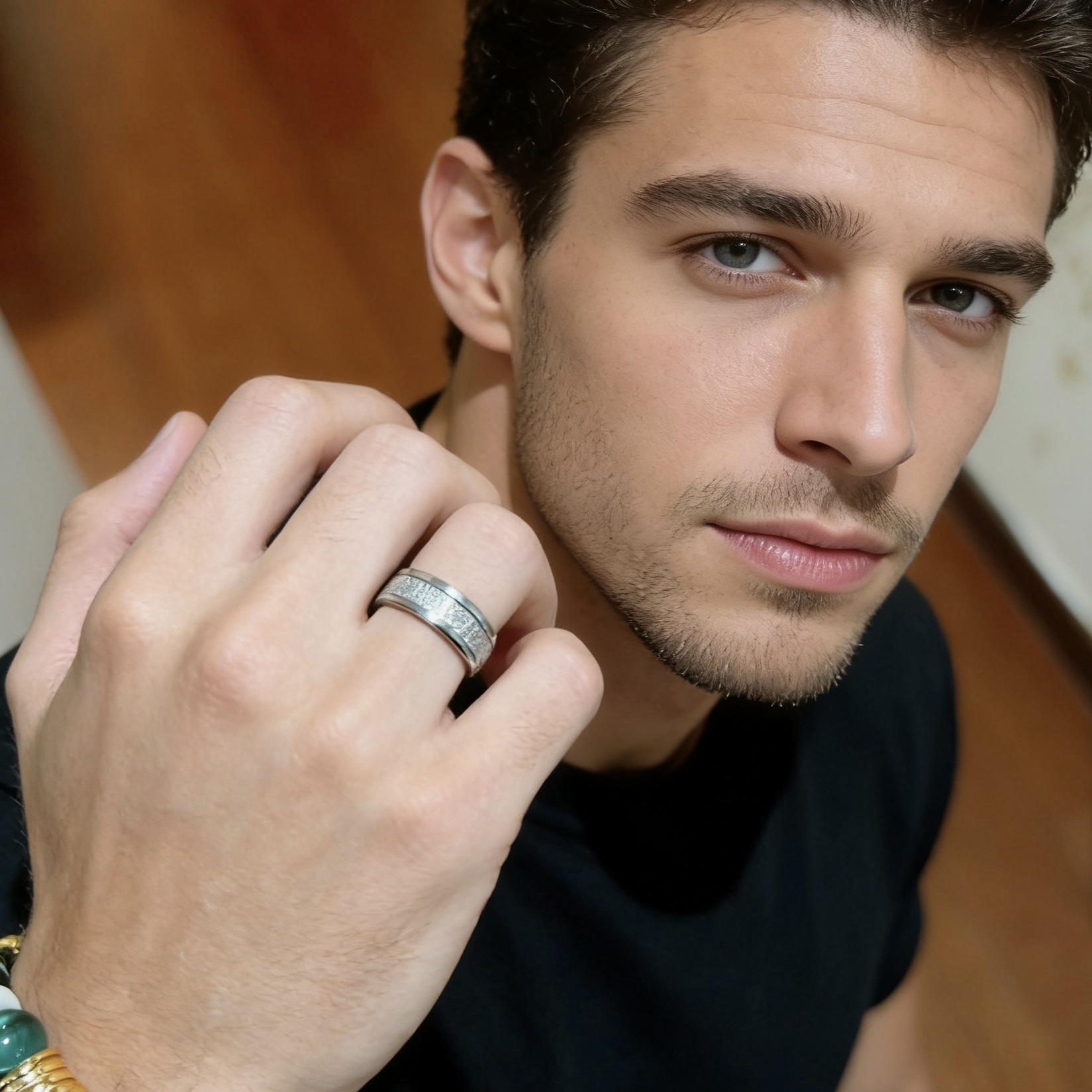 Bvlgari B zero1 ring silver white gold with meteorite textured inlay 10