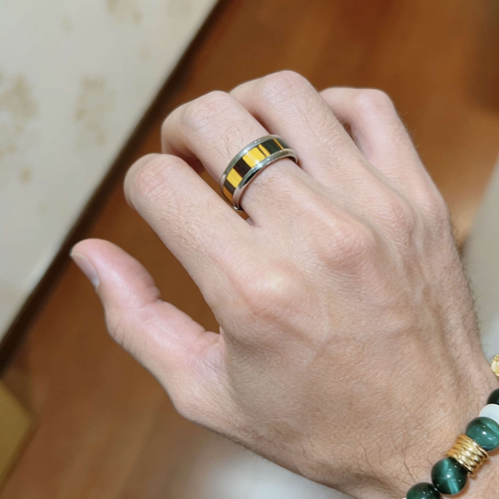 Bvlgari B zero1 ring Silver-toned stainless steel yellow gold black enamel 10