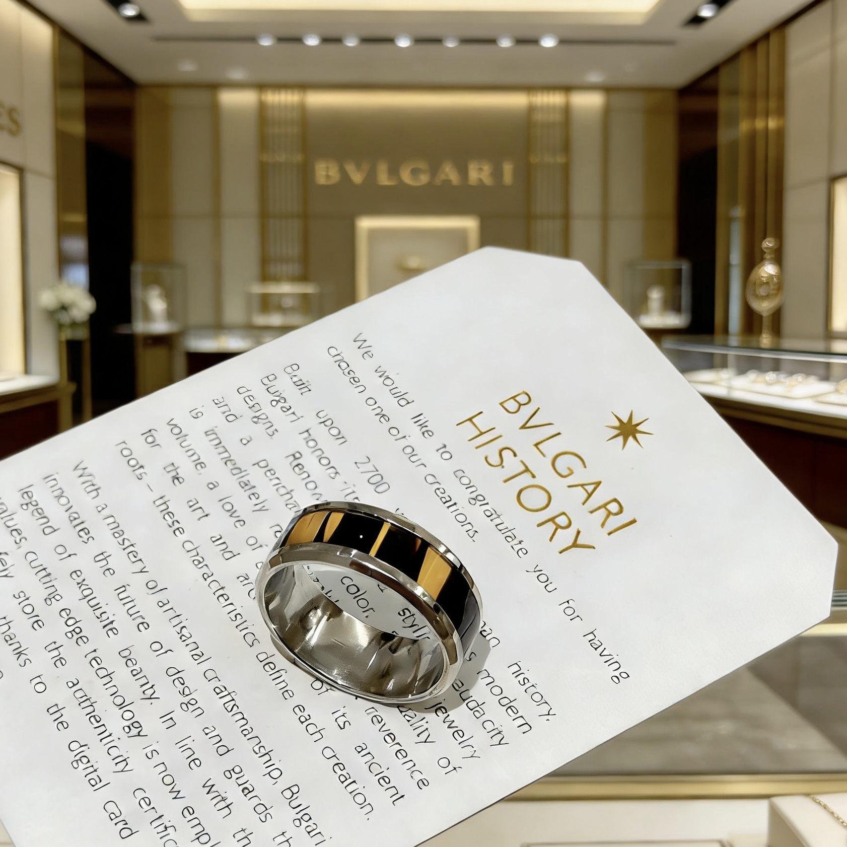 Bvlgari B zero1 ring Silver-toned stainless steel yellow gold black enamel 10