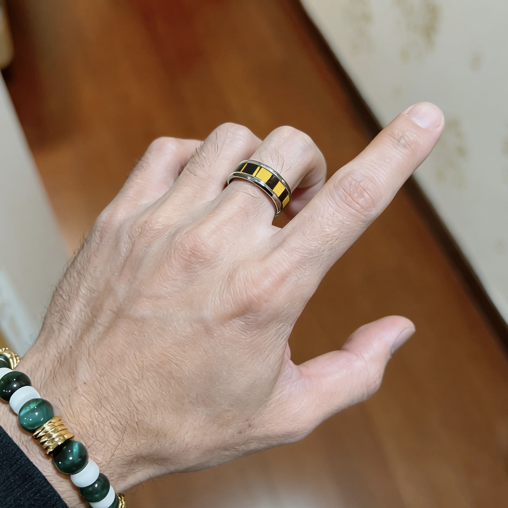 Bvlgari B zero1 ring Silver-toned stainless steel yellow gold black enamel 10