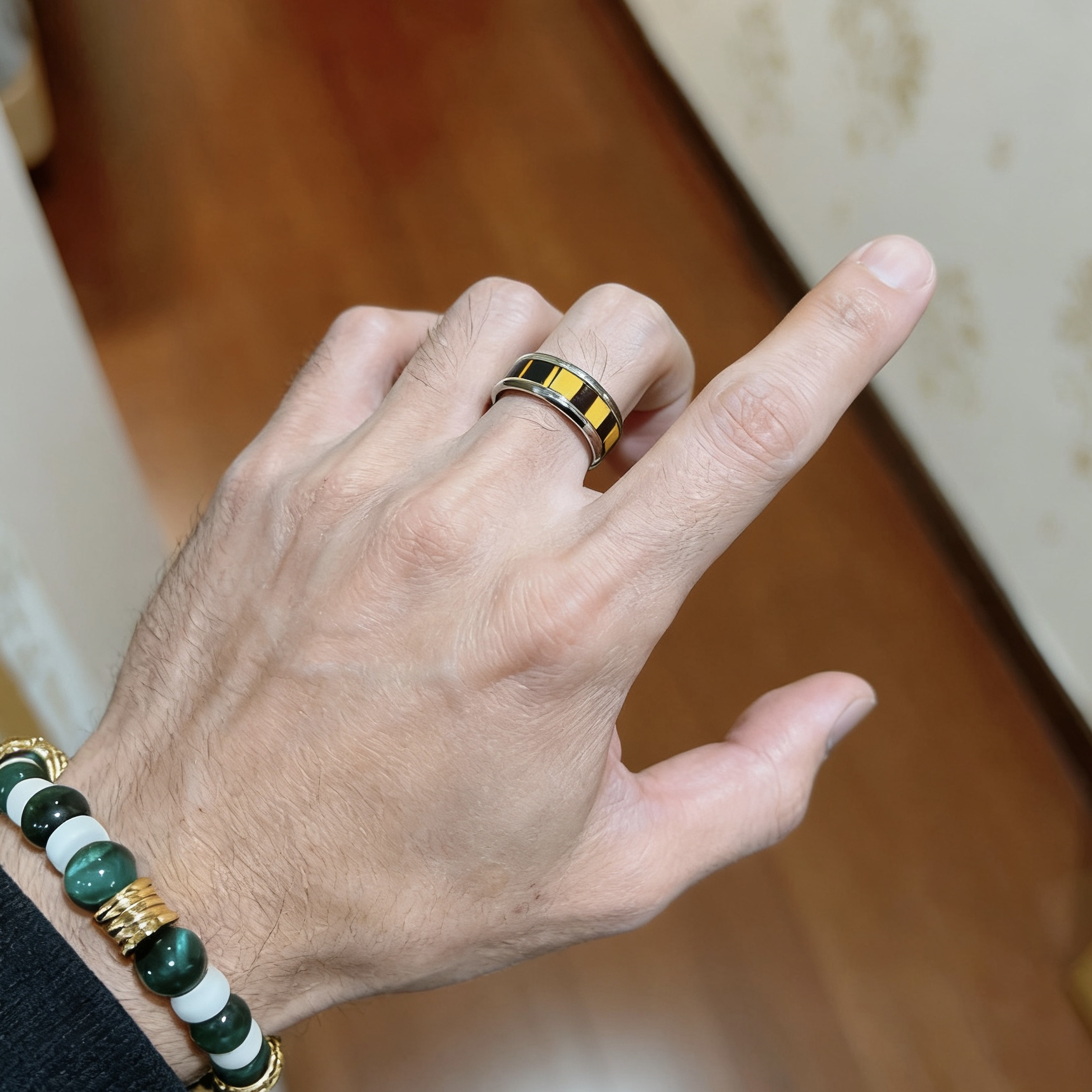 Bvlgari B zero1 ring Silver-toned stainless steel yellow gold black enamel 10