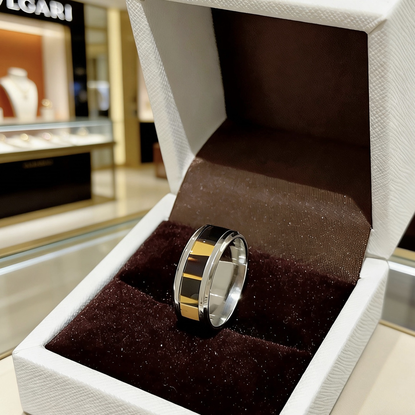 Bvlgari B zero1 ring Silver-toned stainless steel yellow gold black enamel 10