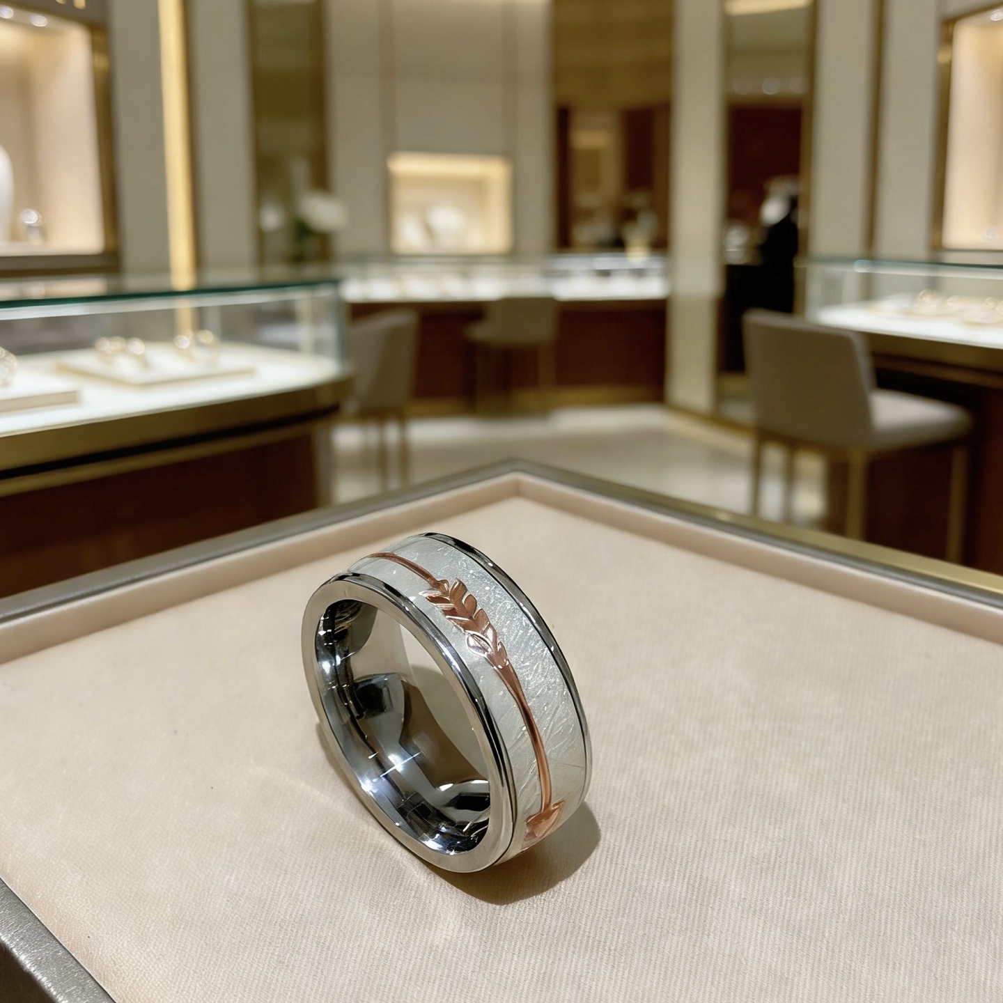Bvlgari Bvlgari V ring silver-toned metal rose gold-toned arrow detail white enamel inlay 10