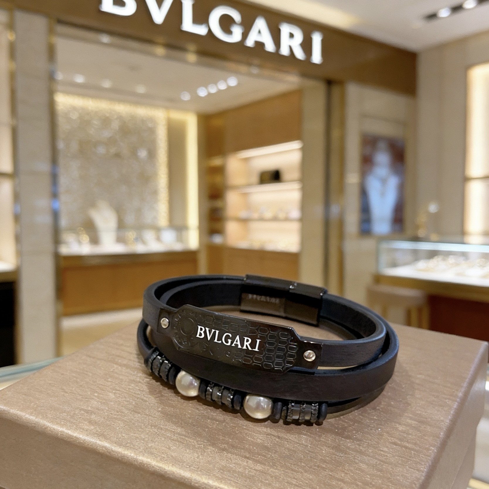 Bracciale Bvlgari Serpenti Forever Coiled Leather Bracciale Pelle nera con hardware in metallo nero canna di fucile e accenti sferici color argento 19 cm